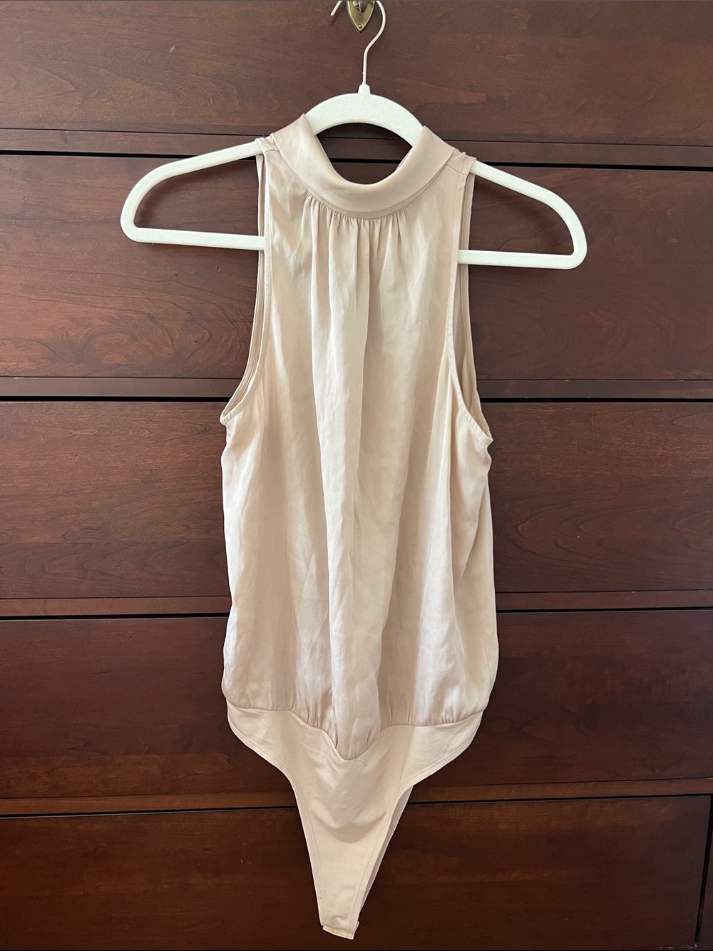 Trina Turk Light Beige High Neck Sleeveless Silly Bodysuit